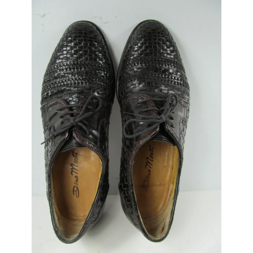 Dino Monti Ante Vintage Mens Black Leather Woven Lace Up Oxfords Size US 9 D